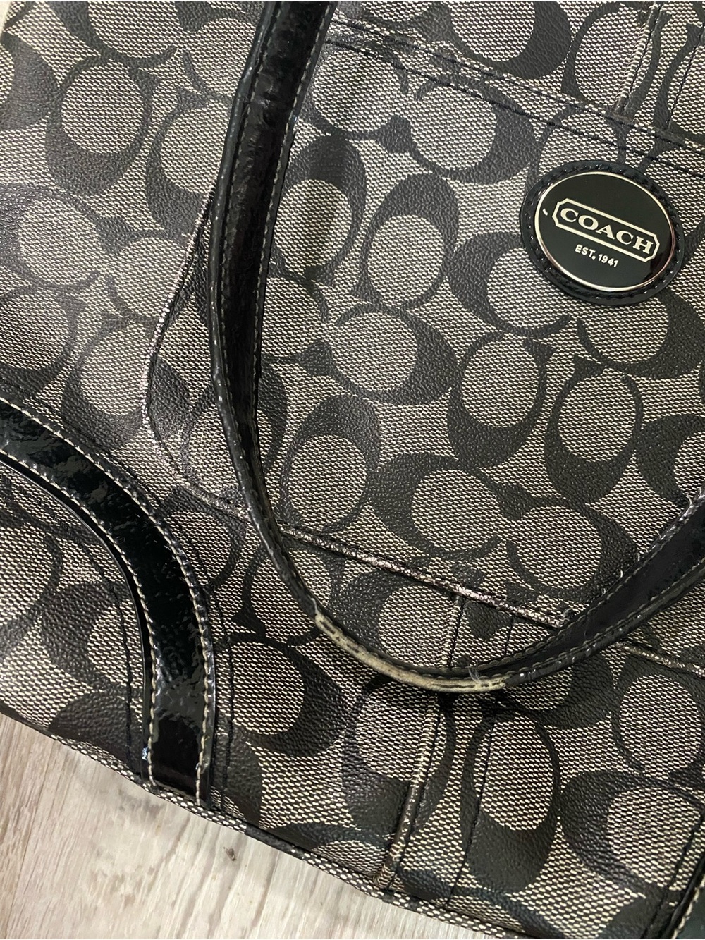 Coach Black and Gray Signature Canvas Tote Bag - Picture 8 of 11